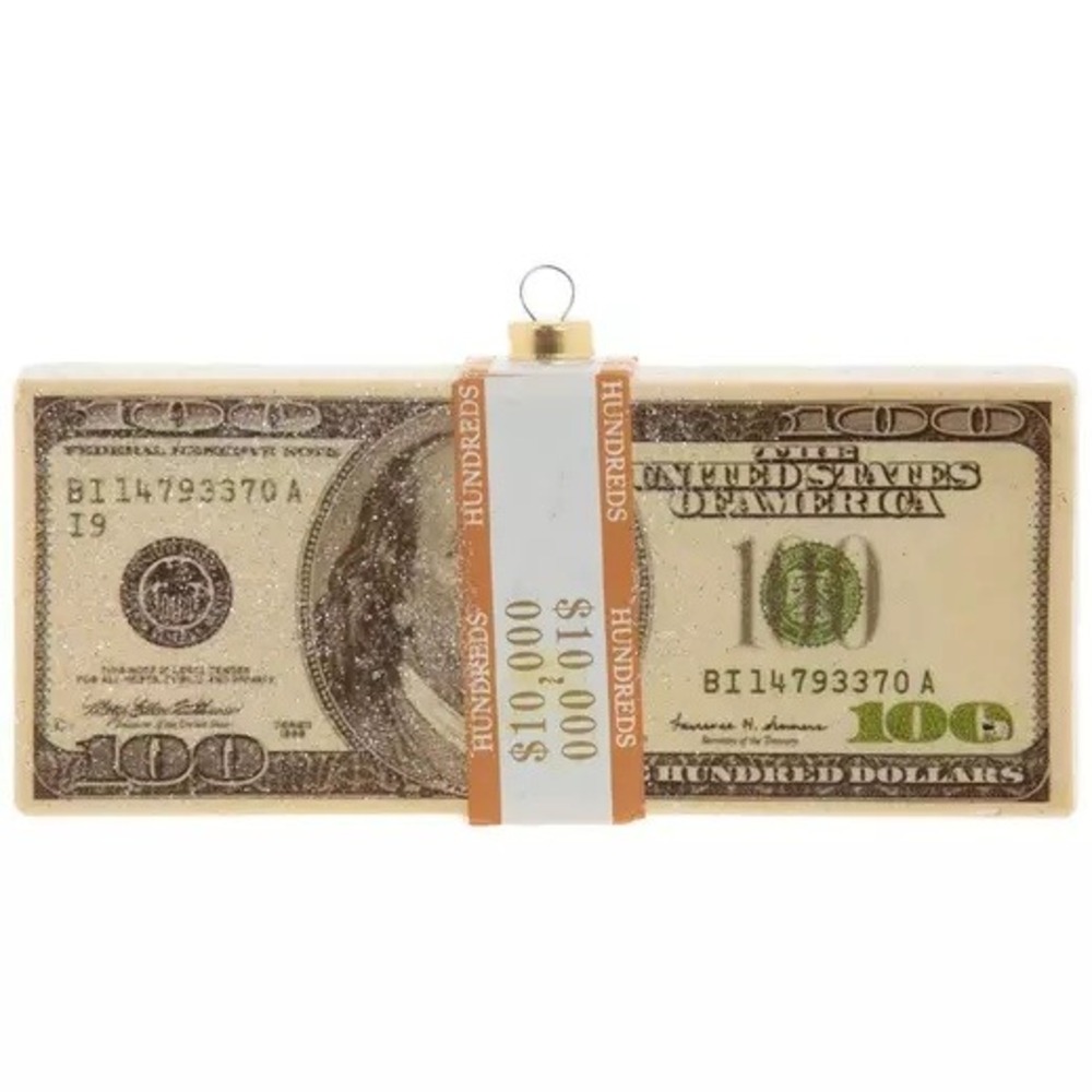 Robert Stanley Money Stack Glass Christmas Ornament $100 Bill Holiday Decoration